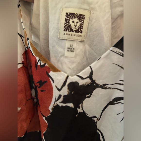 Anne Klein Linen Brown, Pink & Cream Floral Midi- Dress (Women’s size 12) - Picture 2 of 3